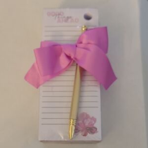 Gold Pen with Pink Bow Notepad Set